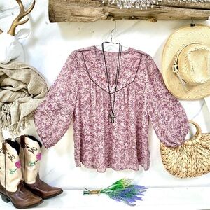 Romantic dusty ROSE Floral Pink boho blouse w prairie country shabby chic vibe